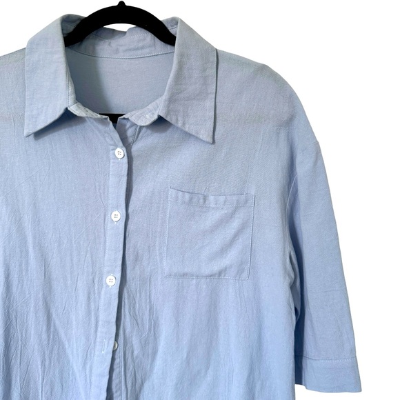 *Free* Shein Dropped Shoulder Pocket Patched Shirt Blue Top - Picture 3 of 13